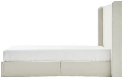 King Size Upholstered Bed Frame, 52.3" High Headboard Carmen Wingback Bed Frames, Tall Headboard Floor Platform Beds, No Box Spring Needed No Noise, Simplicity Minimalist, Beige Boucle