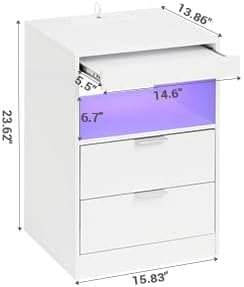 Tiptiper White Nightstand Set of 2, LED Nightstand with Wireless Charging Station, Night Stand with Drawers & Pull-Out Shelf, Modern Bedside Table with Storage, End Table Side Table