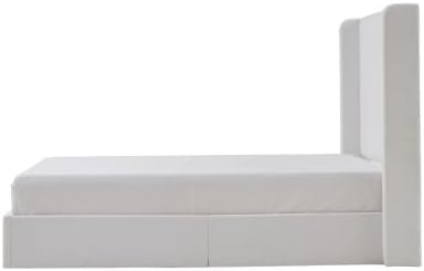 King Size Upholstered Bed Frame, 52.3" High Headboard Carmen Wingback Bed Frames, Tall Headboard Floor Platform Beds, No Box Spring Needed No Noise Minimalist Coconut Micro Suede, White
