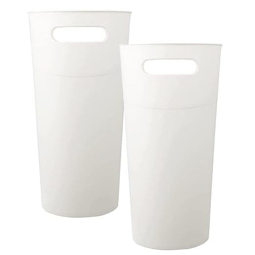ROYFACC Small Trash Can Plastic Bathroom Wastebasket 3.2 Gallon Slim Garbage Container Bin with Handle for Home Kitchen Bathroom Bedroom Office, 2 Pack (White)