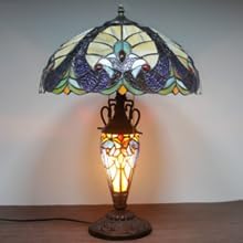 WERFACTORY Tiffany Lamp Yellow Stained Glass Liaison Mather-Daughter Vase Table Lamp 16X16X24 Inch Antique Desk Reading Light Decor Bedroom Living Room Home Office S160E Series