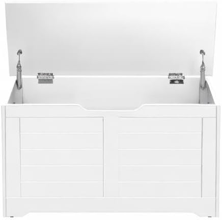 VASAGLE Storage Chest, Storage Bench with 2 Safety Hinges, Farmhouse Style, 15.7 x 31.5 x 18.1 Inches, for Entryway, Bedroom, Living Room, Cloud White ULSB063T14