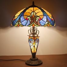 WERFACTORY Tiffany Lamp Yellow Stained Glass Liaison Mather-Daughter Vase Table Lamp 16X16X24 Inch Antique Desk Reading Light Decor Bedroom Living Room Home Office S160E Series