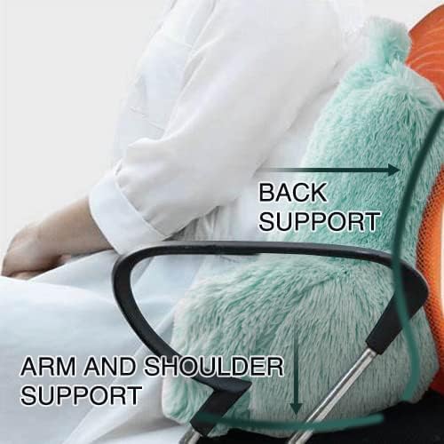 Holawakaka Standard Faux Fur Bed Rest Pillow with Arms,Shaggy Backrest Reading Pillows Perfect for Kids, Teens, Petites, Boys Girls Lumbar & Head Neck Coccyx Lower Back Support Cushion (Aqua)