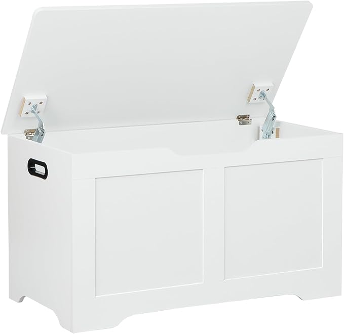 Timberer 31.5" Storage Chest, Wooden Storage Bench, Lift Top Toy Chest with 2 Safety Hinges, Large Toy Box, Entryway Shoes Bench for Living Room, Bedroom, White