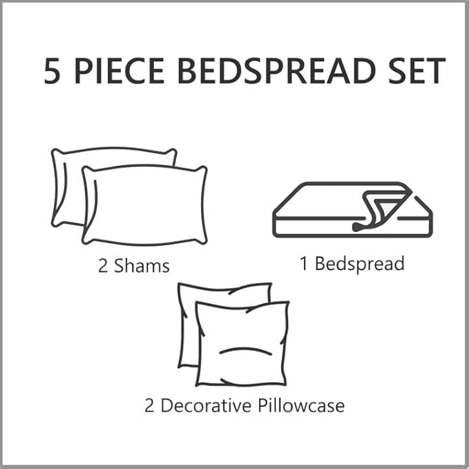 CHIXIN Bedspread Coverlet Set Queen Size - Lightweight Bedding Cover - Beautiful Stitching - 5 Piece Reversible Bedspread - Gorgeous Damask Paisley Pattern (Queen, Pale Rose)