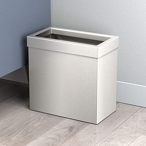 Gatco Modern Rectangle Wastebasket, Satin Nickel - Stainless Steel Trash Can with Removable Lid, Leakproof, 3 Gallon Capacity for Bathroom, Bedroom, Kitchen, or Office