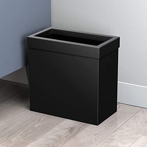 Gatco Modern Rectangle Wastebasket, Matte Black - Stainless Steel Trash Can with Removable Lid, Leakproof, 3 Gallon Capacity for Bathroom, Bedroom, Kitchen, or Office