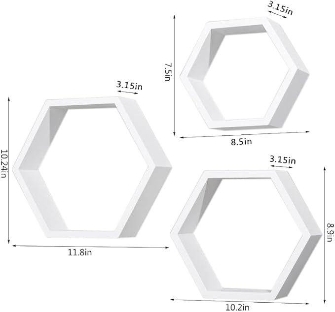 AHDECOR Hexagon Floating Shelves, Set of 3 White Hexagon Wall Shelves | Modern Honeycomb Floating Shelves for Living Room, Bedroom, Office | Hexagonal Wall Organizer Hanging Shelf