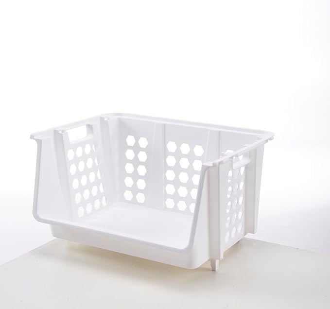 TidyFriend Medium Stackable Storage Bins for Pantry - 4 Pack, Stackable Bins For Organizing Food, Kitchen, and Bathroom Essentials (White)