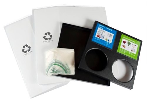 RecycleBoxBin Double Recycling Bin - Large Capacity (25 gal. per bin), All Plastic Construction, Light-Weight, with Changeable Label System