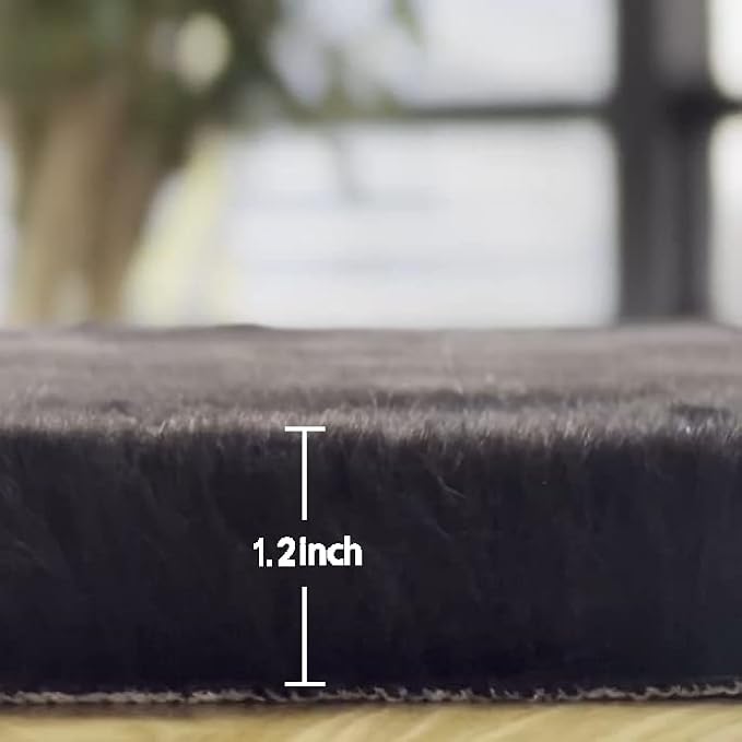 Black Shag Faux Rabbit Fluffy Fur Rugs for Bedroom Machine Washable Runner Rugs for Living Room 2x8 Runner Rug Nursery Rug