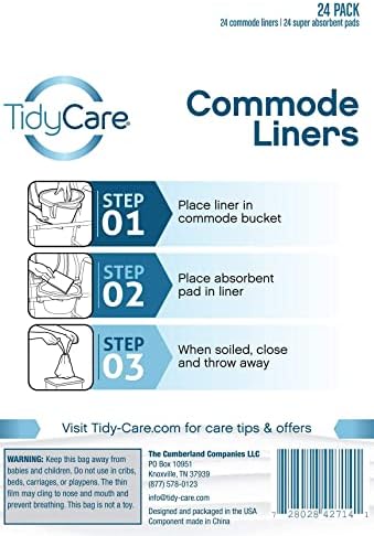 TidyCare Disposable Bedside Commode Liners and Pads for Portable Toilet Chair Seat Bucket and Bedpan | Combo Pack of 24 Waste Bags and 24 Absorbent Pads | Universal Fit
