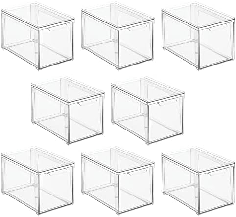 mDesign Plastic Stackable Closet Storage Organizer Bins with Pull Out Drawer for Cabinet, Desk, Shelf, Cupboard, or Dresser Organization - Lumiere Collection - 8 Pack - Clear