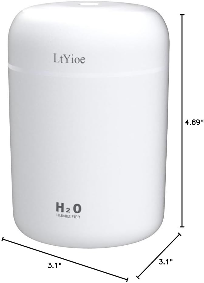 Colorful Cool Mini Humidifier, USB Personal Desktop Humidifier for Car, Office Room, Bedroom,etc. Auto Shut-Off, 2 Mist Modes, Super Quiet. (White)