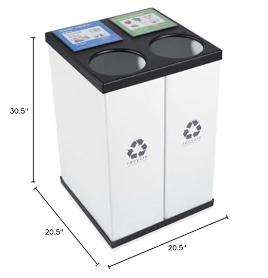 RecycleBoxBin Double Recycling Bin - Large Capacity (25 gal. per bin), All Plastic Construction, Light-Weight, with Changeable Label System