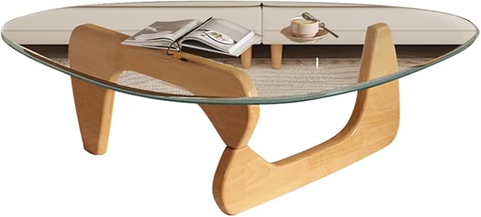Glass Coffee Table, Mid Century Modern Coffee Table, Coffee Table for Living Room Center Table Suitable for Bedroom Living Room Reception Office Tables (Wood/Transparent, Large)