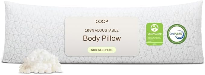 Coop Home Goods Original Adjustable Body Pillow, 20x54 Long Pillow for Back, Shoulder, Hip and Knee Support, Side Sleeper Body Pillows for Adults with Memory Foam & Washable Cover