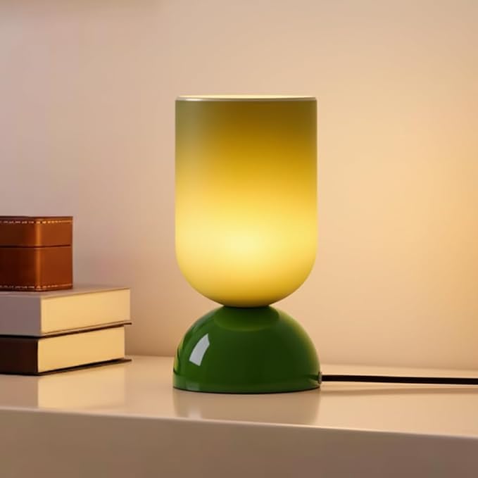 8.9" Modern Glass Table Lamp for Living Room, Dimmable Desk Lamps for Bedroom, UL Listed Nightstand Lamp with Dome Base, End Table Lamps for Side Tables, College Dorm, Office, Glossy Green