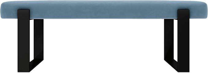 VANT Upholstered Bed Bench - Micro Suede Ocean Blue - Matte Black - Contemporary Modern, Bedroom Bench Seat, Hallway, or Entryway