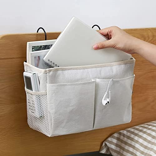 Someteth Bedside Caddy Organizer & Bedside Storage Basket Multi-Function Organizer for Bunk, Hospital Beds, Dorm Bed Rails,| Holds Magazines, Books, Glasses, Phone | Space-Saving (White 2 Pack)