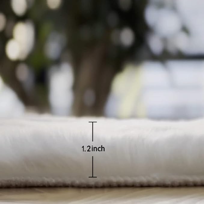 White Faux Rabbit Fluffy Fur Area Rugs for Bedroom Living Room Machine Washable Shag Rug 4x6 Nursery Rug Teen Room Decor