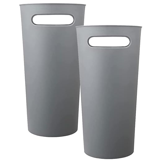 ROYFACC Small Trash Can Plastic Bathroom Wastebasket 3.2 Gallon Slim Garbage Container Bin with Handle for Home Kitchen Bathroom Bedroom Office, 2 Pack (Grey)