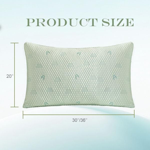 ACCURATEX Cooling Memory Foam Pillows for Sleeping King Size Set of 2, Adjustable Fluffy Pillows with Removable Cover, Cool Bed Pillow for Side Back Stomach Sleepers, Machine Washable, Green
