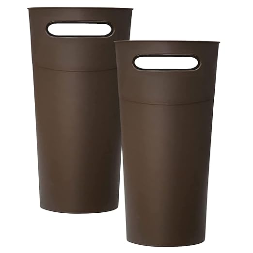 ROYFACC Small Trash Can Plastic Bathroom Wastebasket 3.2 Gallon Slim Garbage Container Bin with Handle for Home Kitchen Bathroom Bedroom Office, 2 Pack (Brown)