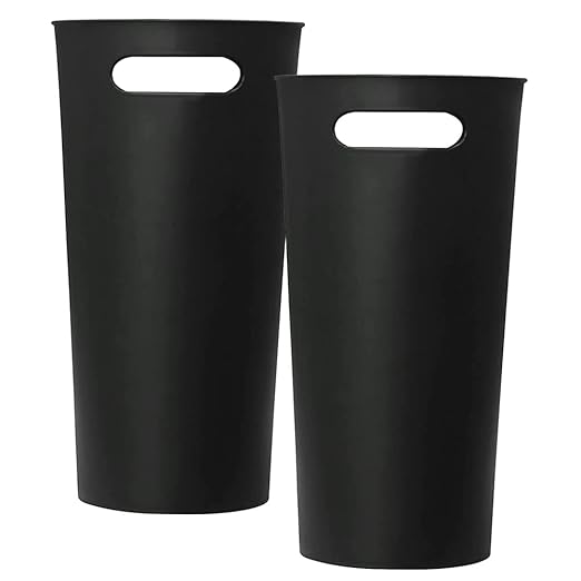 ROYFACC Small Trash Can Plastic Bathroom Wastebasket 3.2 Gallon Slim Garbage Container Bin with Handle for Home Kitchen Bathroom Bedroom Office, 2 Pack (Black)