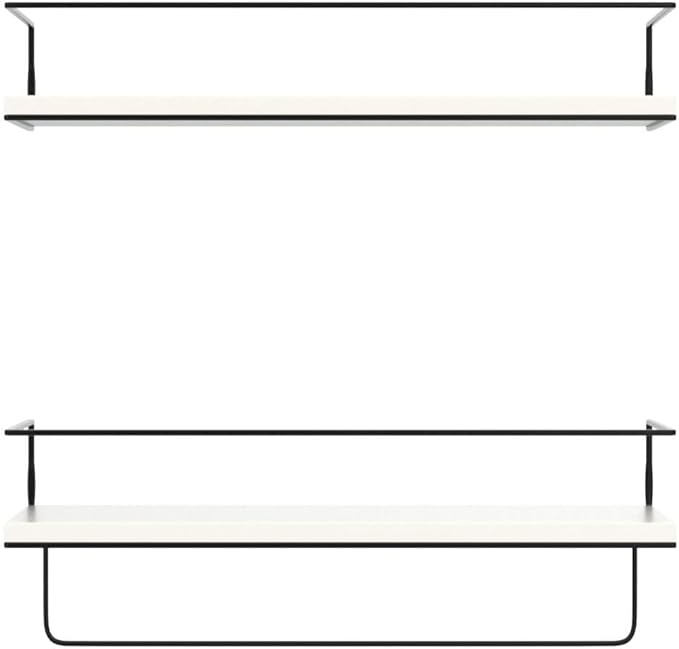 Shario White Floating Shelves - Set of 2, Wall Mounted Hanging Shelves with Black Towel Rack, Decorative Storage Shelves for Bathroom, Kitchen, Living Room & Bedroom (Modern White, 15.7 Inches)
