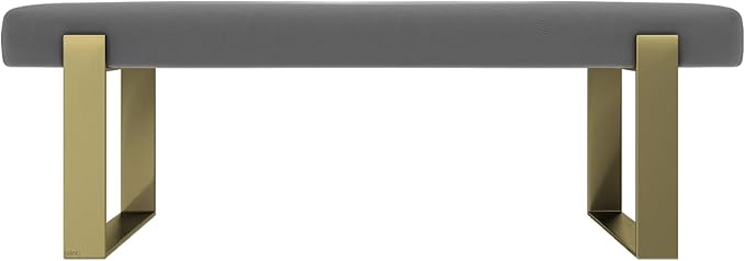VANT Upholstered Bed Bench - Vintage Leather Light Grey - Burnished Brass - Contemporary Modern, Bedroom Bench Seat, Hallway, or Entryway