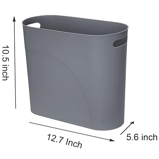 ROYFACC Small Trash Can Plastic Bathroom Wastebasket 3.2 Gallon Slim Garbage Container Bin with Handle for Home Kitchen Bathroom Bedroom Office, 2 Pack (Grey)