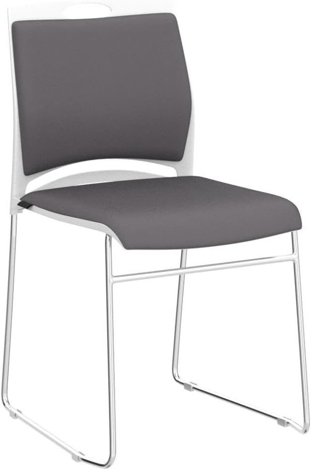 4 Pack Stacking Chairs 1102LB Capacity Home Office Guest Chair Set With Sled Base, Modern Reception Chair for Kitchen, Waiting Room, Multi-Purpose, Break Room, Training, Cafeteria, Gray Color