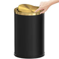 2.4 Gallon/9L Black and Gold Bathroom Trash Can Metal, Stainless Steel Wastebasket with lid, Brass Kitchen Garbage Can for Tolit Bedroom Powder Room Office Hotel (Black and Gold)
