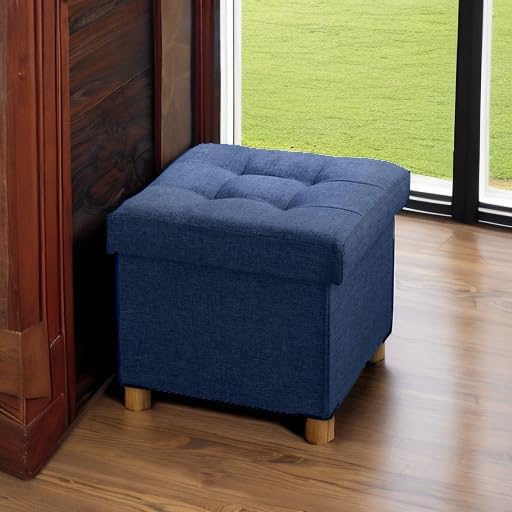 BRIAN & DANY Small Ottoman with Storage, Foot Stool Ottoman Storage Cube, Foot Rest for Couch with Legs, Navy Blue 14.8" x 14.8" x 16"