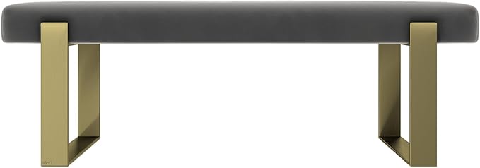 VANT Upholstered Bed Bench - Velvet Smoke Grey - Burnished Brass - Contemporary Modern, Bedroom Bench Seat, Hallway, or Entryway