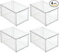 mDesign Plastic Stackable Bathroom Storage with Pull Out Bin Organizer Drawer for Cabinet, Vanity, Shelf, Cupboard, Cabinet, or Closet Organization - Lumiere Collection - 4 Pack - Clear