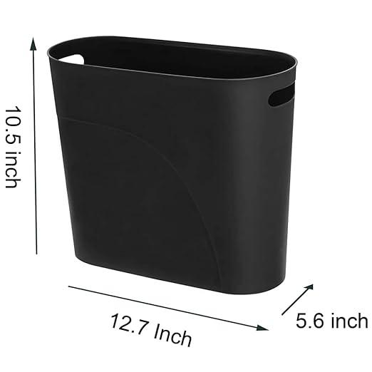 ROYFACC Small Trash Can Plastic Bathroom Wastebasket 3.2 Gallon Slim Garbage Container Bin with Handle for Home Kitchen Bathroom Bedroom Office, 2 Pack (Black)