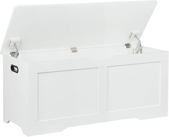 Timberer 39.4" Storage Chest, Wooden Storage Bench, Lift Top Toy Chest with 2 Safety Hinges, Large Toy Box, Entryway Bench for Living Room, Bedroom, White