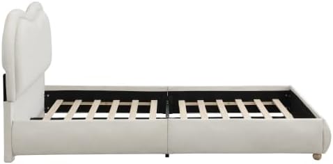 Queen Size Upholstered Platform Bed Frame, Modern Cloud Bedframe with Headboard, Low Profile Bed Floor Bed Frames with Soft Rounded Corners, No Box Spring Required, Easy Assembly, Chenille Cream