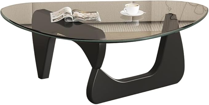 Modern Glass Coffee Table for Living Room, Mid Century Coffee Table, Small Coffee Tables, Suitable for Bedroom Living Room Reception Office Tables (Black/Transparent, Medium)