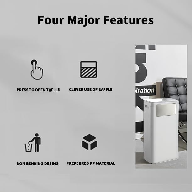 WanWanKa Bathroom Trash Can with Lid,Slim 6 Gallon Commercial Lagre Trash Bin, Tall Skinny Waste Bin with Press Top Lid, Narrow Garbage can for Kitchen,Living Room,Ofice,Laundary Room,Bedroom White