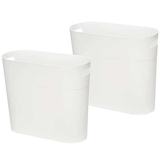 ROYFACC Small Trash Can Plastic Bathroom Wastebasket 3.2 Gallon Slim Garbage Container Bin with Handle for Home Kitchen Bathroom Bedroom Office, 2 Pack (White)