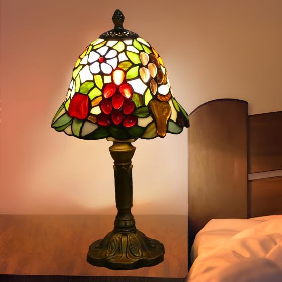 Mini Tiffany Table Lamp Nightstand Lamps Handmade Stained Glass Bedside Lamp Fruit Night Light for Office Bookcase Bar Bedroom Living Room,7.87 inch