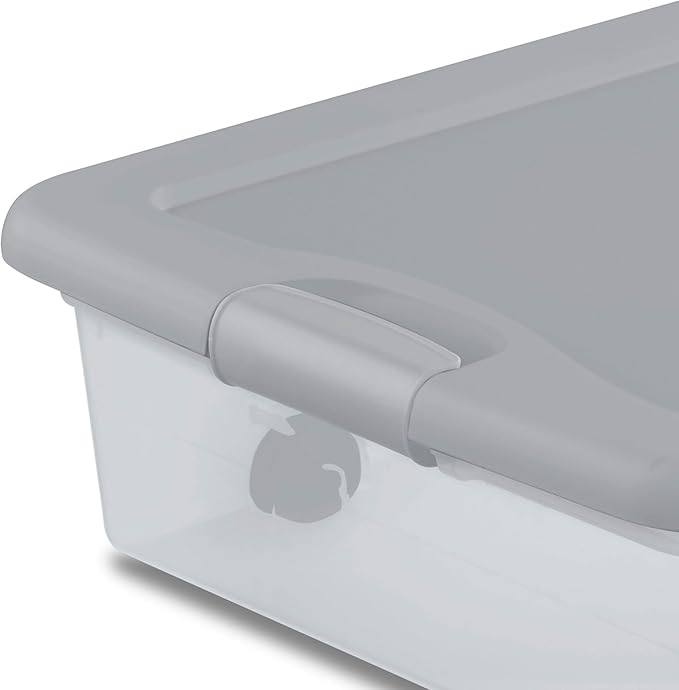 Sterilite 8 Pack Wheeled Under Bed Storage Container, 56 Qt Plastic Bin with Latching Lid for Organization - Clothes & Shoes Organizer, Silver Tint
