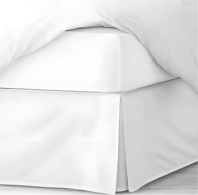 Pleated Bed Skirt King Size, 14" Drop with Platform Design for Secure Fit, Split Corners, Wrinkle-Resistant Microfiber for Modern Stylish Look, Tailored Bedding for Hotel Luxury - White