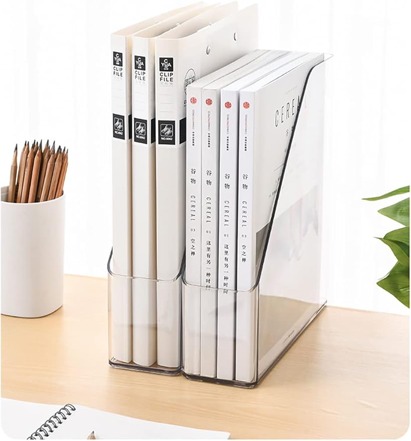 ICCGBHGO Magazine Holder, Clear Plastic Vertical File Magazine Organizer, Desktop File Magazine Book Storage Shelf for Office Desk(2PCS)