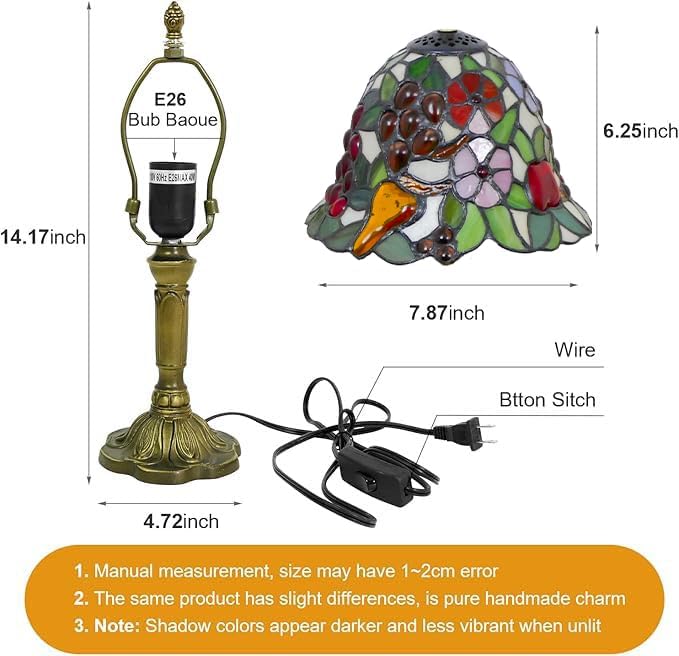 Mini Tiffany Table Lamp Nightstand Lamps Handmade Stained Glass Bedside Lamp Fruit Night Light for Office Bookcase Bar Bedroom Living Room,7.87 inch