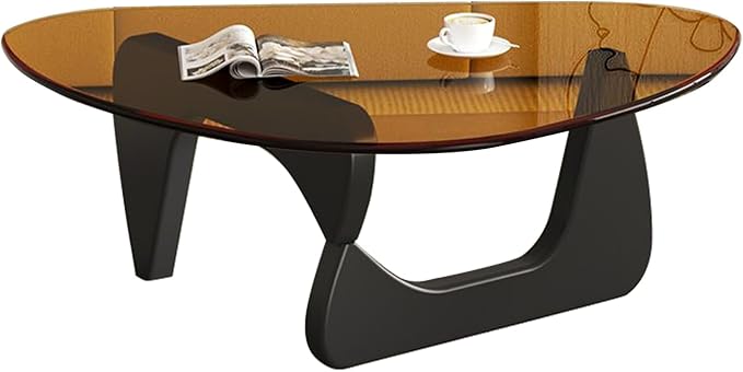 Modern Glass Coffee Table for Living Room, Mid Century Coffee Table, Small Coffee Tables, Suitable for Bedroom Living Room Reception Office Tables (Black/Brown, Medium)